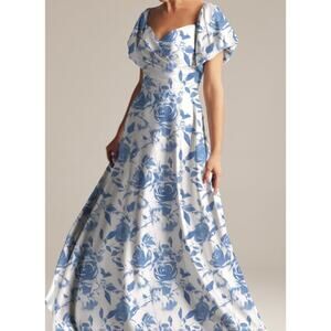 FORMAL PARTY AW 16 2X Plus Blue Oceanic fantasy bridesmaid maxi dress NEW B165